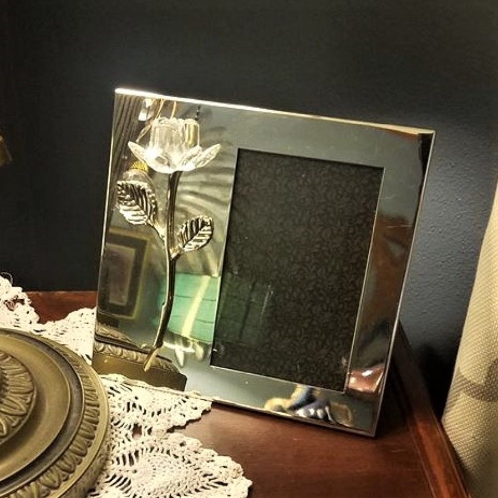 Silver, Mirrored Picture frame Crystal Rose